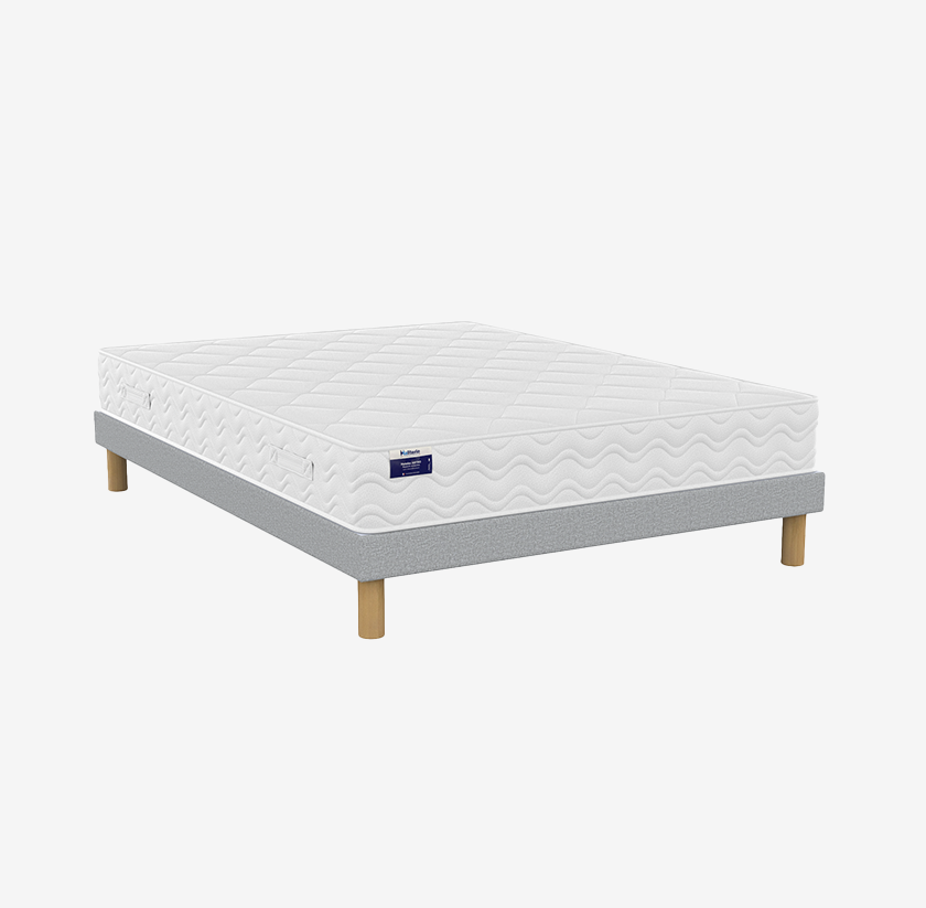 Ensemble matelas ressorts ensachés très ferme, sommier tapissier à lattes massives