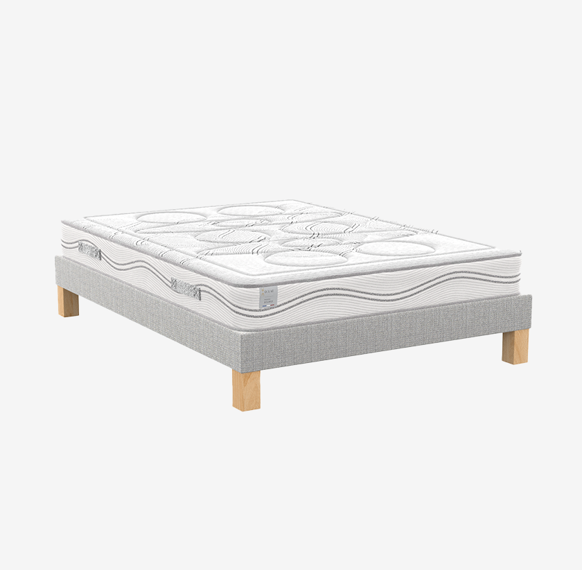 Ensemble matelas mousse polyuréthane ferme et tonique, sommier lattes sapin