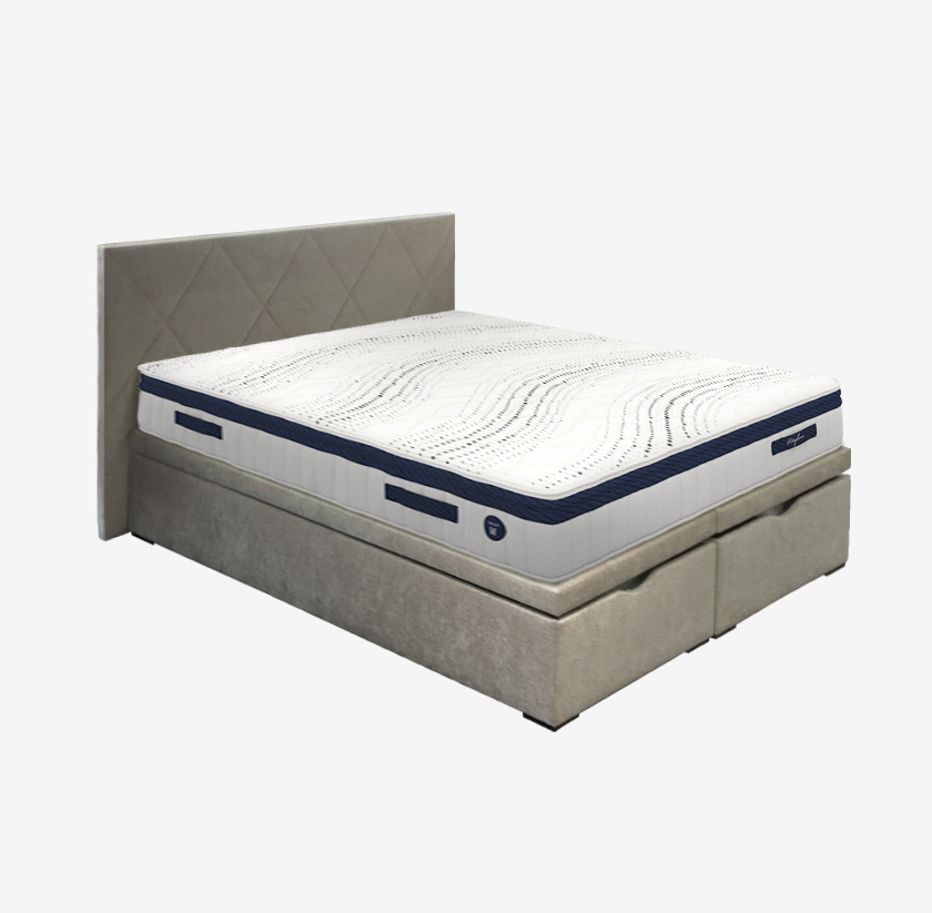 Sommier coffre tapissier multi-coloris, lattes rigides et rangement généreux