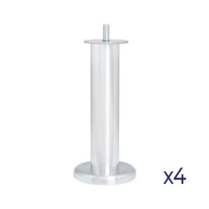 Jeu de 4 pieds cylindriques aluminium brossé 15 cm, ventilation du sommier